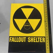 Vintage Fallout Shelter Sign Steel 20"x14" 50s 60s Atomic Bomb metal New