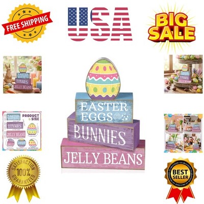 4 Pcs Easter Table Decoration Wooden Pastel Egg - No Assembly Required Reusab...