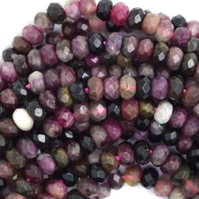 Natural Faceted Watermelon Tourmaline Rondelle Beads 15.5" Strand 3mm 4mm