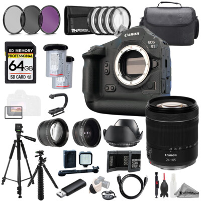 Canon EOS R1 + RF 24-105mm f/4-7.1 IS STM Lens+64GB+ExtBat+9PCFltr-MEGAKit