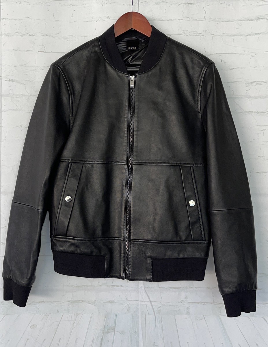 BOSS Lambskin Leather Moto Bomber Jacket - Black - 36 R | eBay