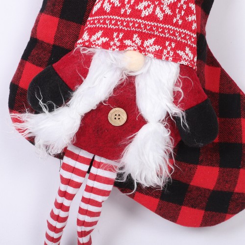 Big Christmas Stockings Gnome Stockings Santa Socks with Red Black Plaid Fabric - Picture 4 of 12