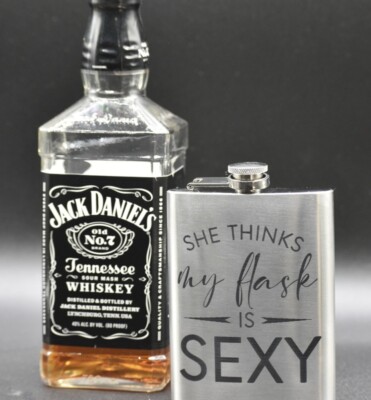 8 oz Stainless Steel Hip Flask with Laser engraved Quote (Click for options)