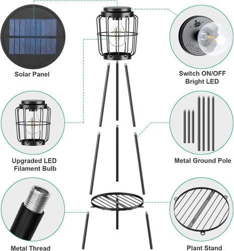 2 Pack Solar Lights with Plant Stand, Outdoor Floor Lamp - Picture 6 of 54