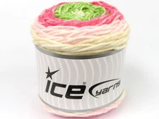 2-Skein Lot Cakes Splash Yarn Medium Acrylic 2x140g/225m Pink Cream Green