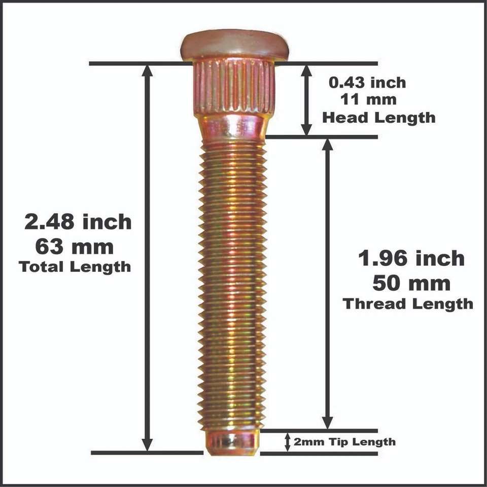 50mm Long Extended Wheel Studs Fit infiniti QX50 V6 3.7 m12x1.25 K14.3 Year 2015 Foto 3 de 4