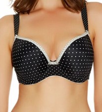 Freya Deco Spotlight Bra Black White Spot Size 36C Padded Moulded Plunge 1554