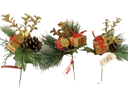 Custom listing for innak30 only: Set of 9 Christmas Floral Picks Red Toy Drum