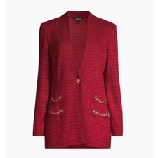 Misook Gold Chain Detail Textured Knit Jacket Red Size Xl