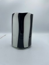 Italian Hand Blown Art Glass Vases, Black  White Vertical Stripes Post Modern