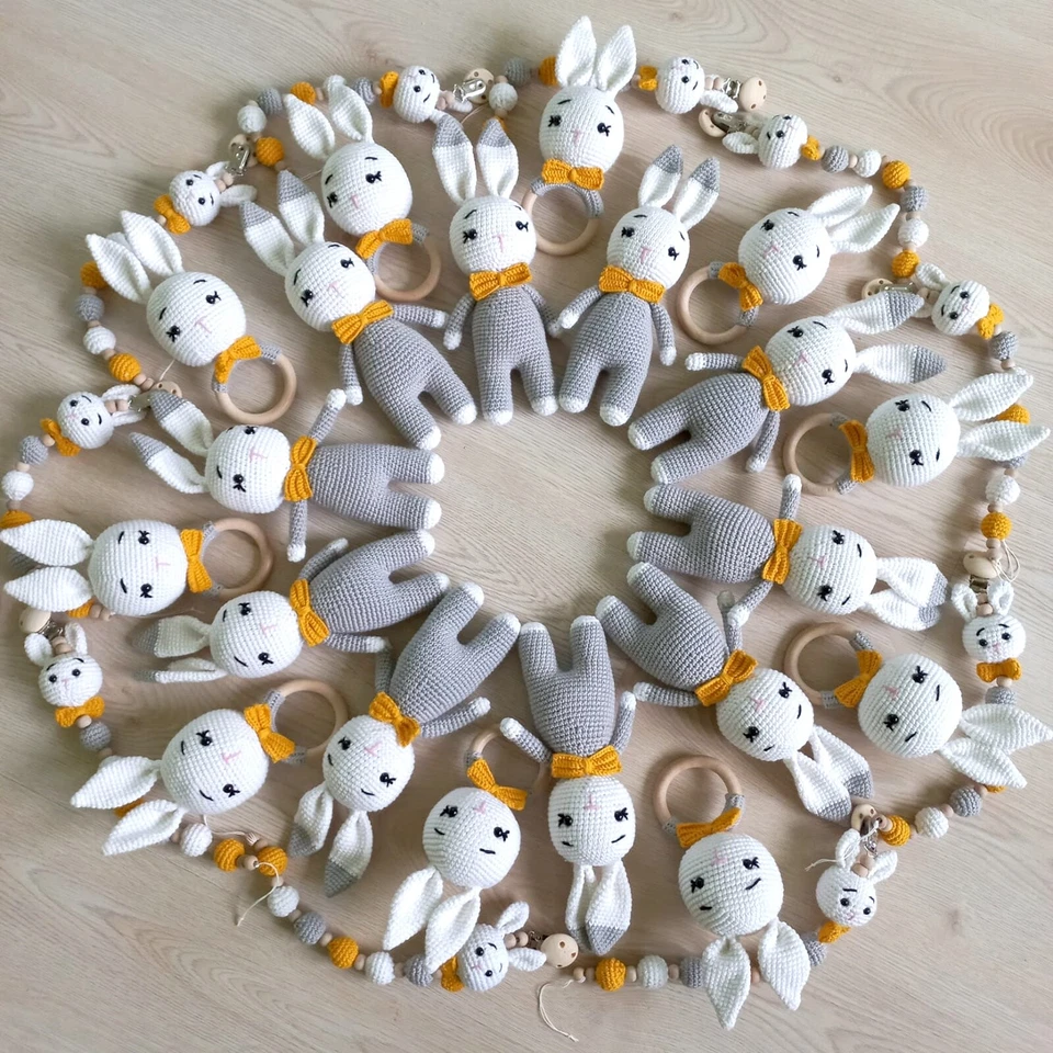 AZA Hase 3er SET Häkeltier Strick Tier Handarbeit Amigurumi Kuschel Tier #K3-F1