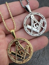 Solid 925 Silver /Gold Plated Round Freemason Masonic Medallion Pendant Necklace