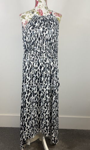 Decjuba dress women's maxi blue white halter sleeveless under bust tie Size 10