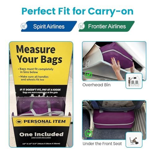 For Spirit Airlines Personal Item Bag 18x14x8 01 Purple (No Shoulder  Strap)