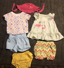 Girls Lot Of 6 Hat, Shirt, Shorts, Bloomers  A Dress Size 0-3 Month Lot 1401