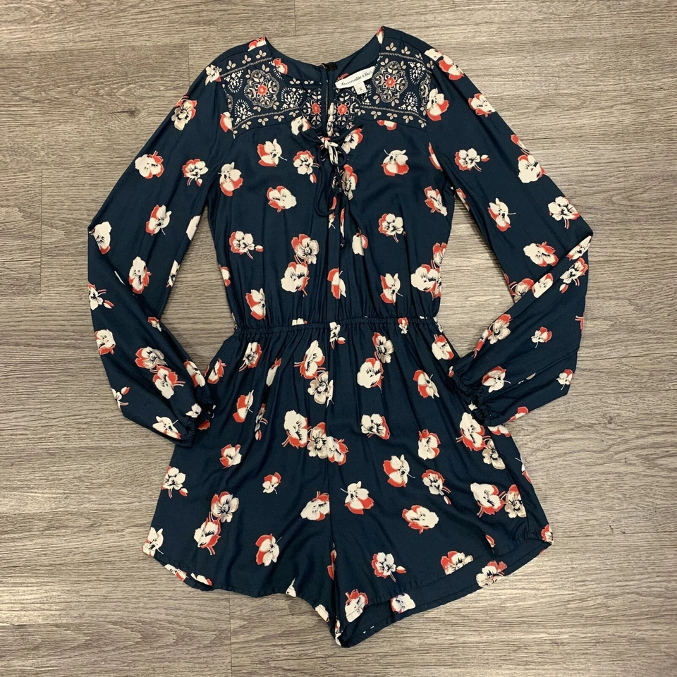 Mameluco Abercrombie & Fitch para mujer talla S azul floral manga larga cintura ceñida  Foto 2 de 4
