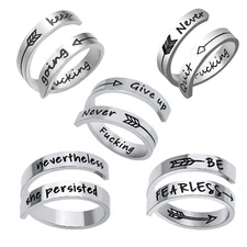 Women Girls Inspirational Adjustable Wrap Thumb Open Ring Statement Band Gift