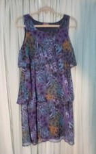 MANGO TANGO Womens Sleeveless Ruffle Dress Tropical Print - Ladies Small