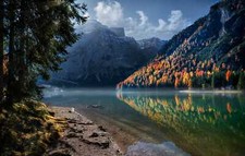 Landscape nature italy trees forest lake reflection Custom Gaming Mat Desk
