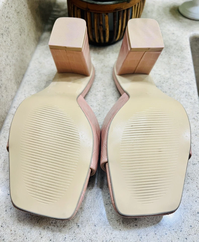 Womens Open Toe Square Mules Sandals Flip Flop Slip On Chunky Block High Heel 38 - Image 4 of 4