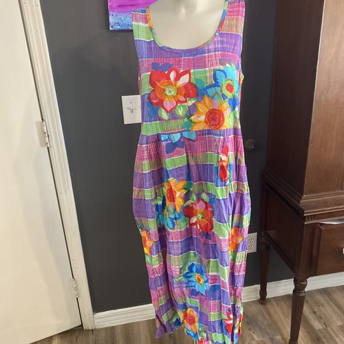 VINTAGE Jams World JANICE Dress with Pockets Floral Plaid Beach Hawaii