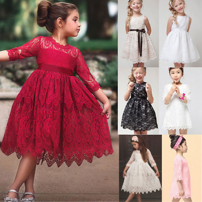 Madchen Kinder Spitze Kleid Partykleid Hochzeit Blumenmadchen Prinzessin Kleider Ebay