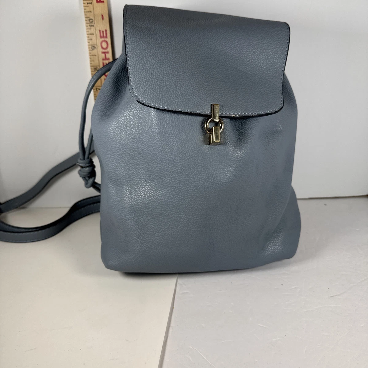 TOPSHOP FAUX LEATHERGREYBLUE BACKPACK TOPSHOP GREY FAUX LEATHER BACKPACK RUCKSACK Y2K CARRY  main image 2