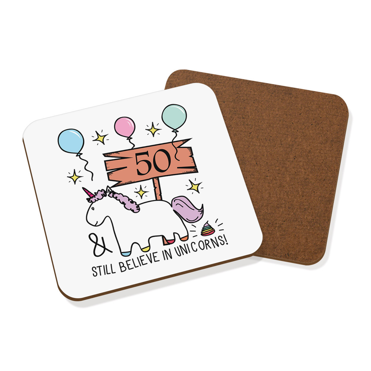 Cuscino 40x40 Cm Gift Base Per 50° Compleanno - Federa In Lino Con Stampa 'Still Believe In Unicorn'