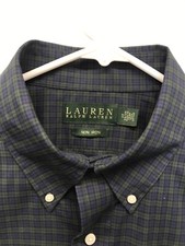 Lauren Ralph Lauren Mens 17 Blue Green Check Non Iron Classic Fit Dress Shirt