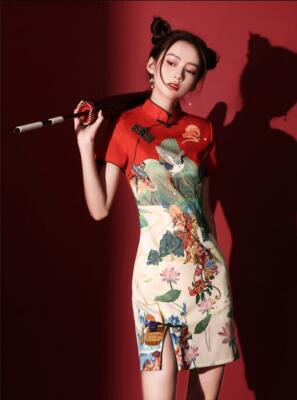 Women's Fashion Chinese Retro Print Slit Cheongsam Qipao Casual Short Dress  VVBB | eBay