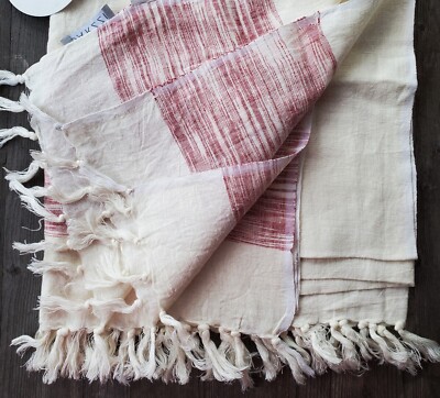 Darzzi 100% Linen Throw White with Raspberry Red Stripes – NEW