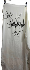 White Scarf with Black Bamboo Leaves - 34" x 40"