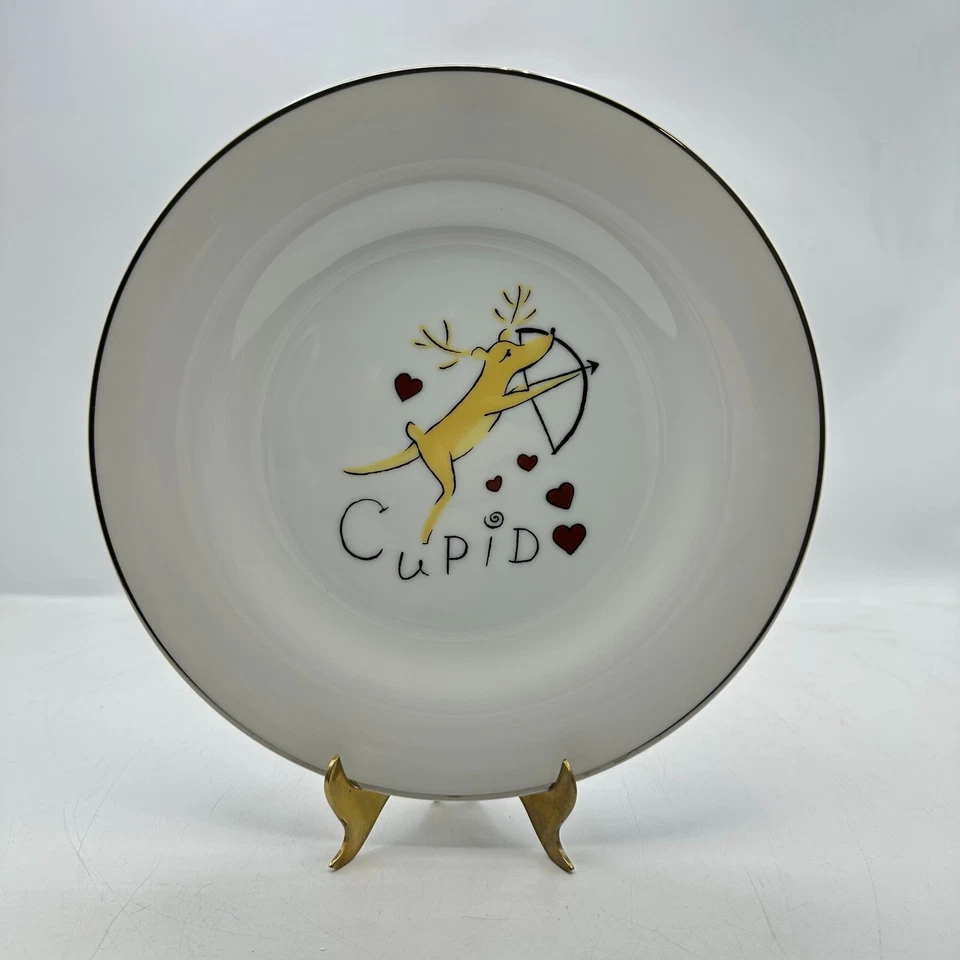 3 десертные тарелки Pottery Barn Christmas Reindeer 8,5 дюйма Cupid Donner Blitzen - Изображение 4 из 4