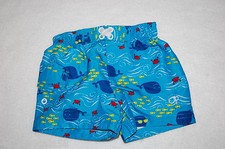 Toddler Boys Swim Trunks BRIGHT BLUE Sea Ocean Life WHALES FISH CRAB Lined 24 MO