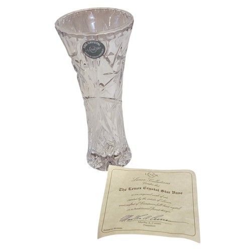 Lenox Crystal Star Vase 6" European Full Lead Czech Republic COA Collectible