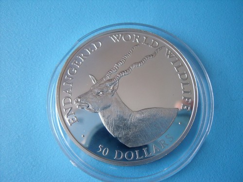 50 dolarów 1990 Moneta okolicznościowa Gazela Srebrny Proof - Wyspy Cooka - Zdjęcie 3 z 3