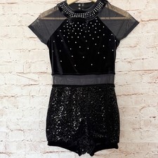 Weissman Womens Mesh Bling Sequin Velour Dance Romper Size MA Medium Black