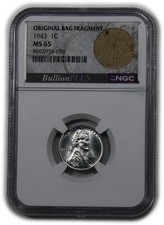 1943 P NGC MS65 - Steel Lincoln Wheat Penny Cent Bag Fragment 1c US Coin #62111A