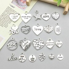 BULK 100Pcs Heart Love Charms DIY Jewelry Making Pendants Antique Silver