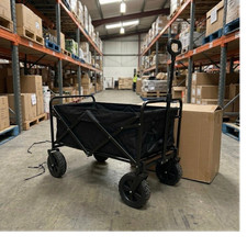 Foldable Black Garden Cart Trolley, 4 Wheels Pull Handle, Fabric/Metal