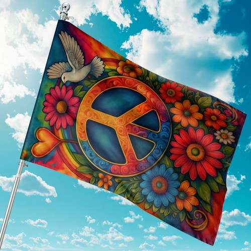Hippie Insegna Pace Bandiera da Giardino, Bandiera Decorativa Doppio Lato Giardino Esterno - Foto 4 di 5