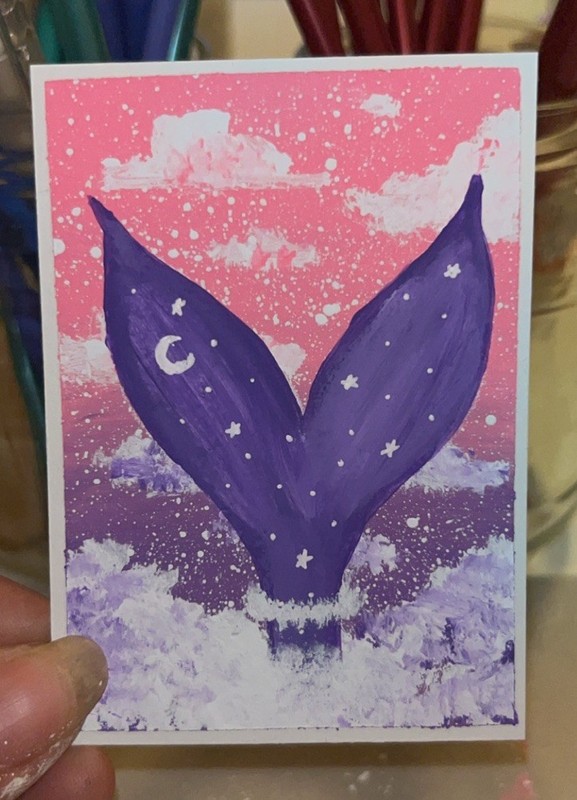 Original Whale Tail Painting ACEO 2.5”x3.5” #2 of 4 in Cosmic Currents Series