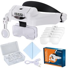 LED Headband Magnifier, Rechargeable Illuminated Magnifying Visor -1X to 14X ...