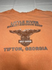 VTG Sz 3XL Little River Harley Davidson T Shirt Orange USA Made Distressed