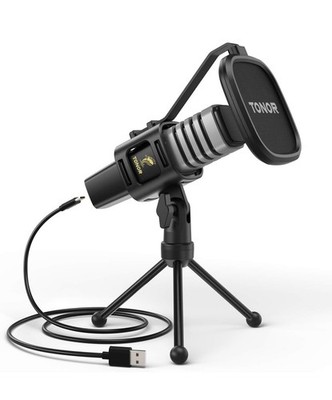 USB Mikrofon, Kondensatormikrofon mit Nierencharakteristik Computer PC Mikrofon mit Stativständer, Pop Filter