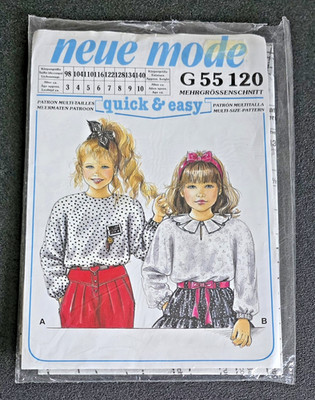 Schnittmuster G55120 neue mode quick & easy MÄDCHEN BLUSE Gr. 98-140 / NEU