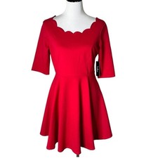 Lulus Red Mini Dress Size L Scallop Trim Skater Flare Romantic Feminine NEW