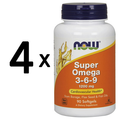 4 x NOW Foods Super Omega 3-6-9, 1200mg - 90 softgels (194,31 EUR/kg)