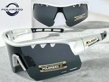 Sporty Biker Wrap Around Shield Fishing POLARIZED SUN GLASSES Large Silver Frame