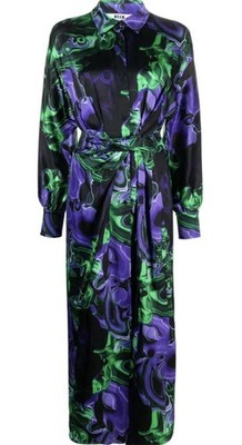 RRP £645 MSGM abstract-print Multicoloured tied-waist shirt maxi dress SizeUK 6